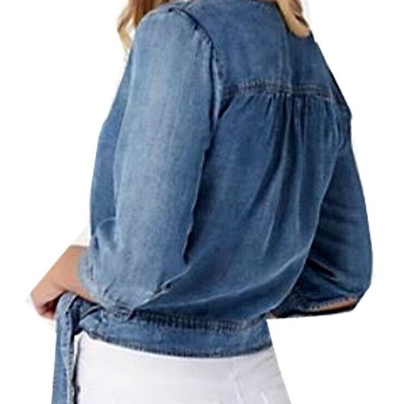 Bella Dahl Chambray True Wrap Crop Top S - Picture 2 of 16